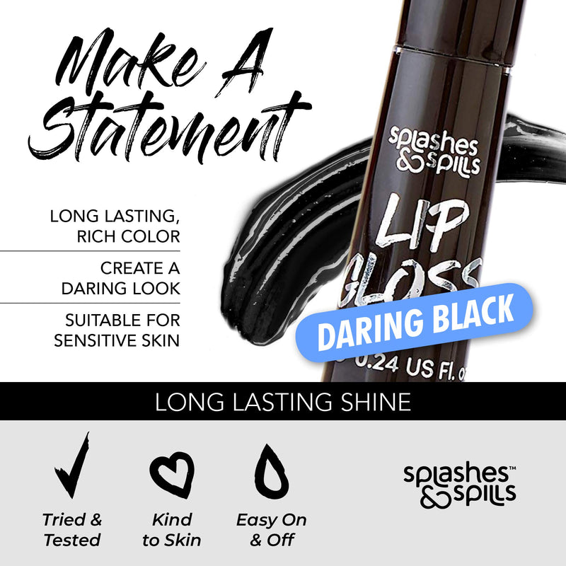 [Australia] - Luxurious Black Lip Gloss - Vibrant Color with Full Coverage and Shiny Finish, Moisturizing Formula Nourishes Lips - 2 Pack - by Splashes & Spills 