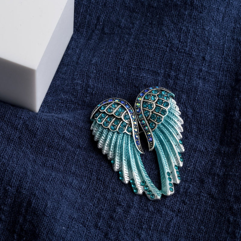 [Australia] - Women's Guardian Angel Wing Brooch Pins & Pendants 2 in 1 - Scarf Holders - 2 x 1 Inchs - Lead & Nickle Free - Crystal & Enamel Blue 