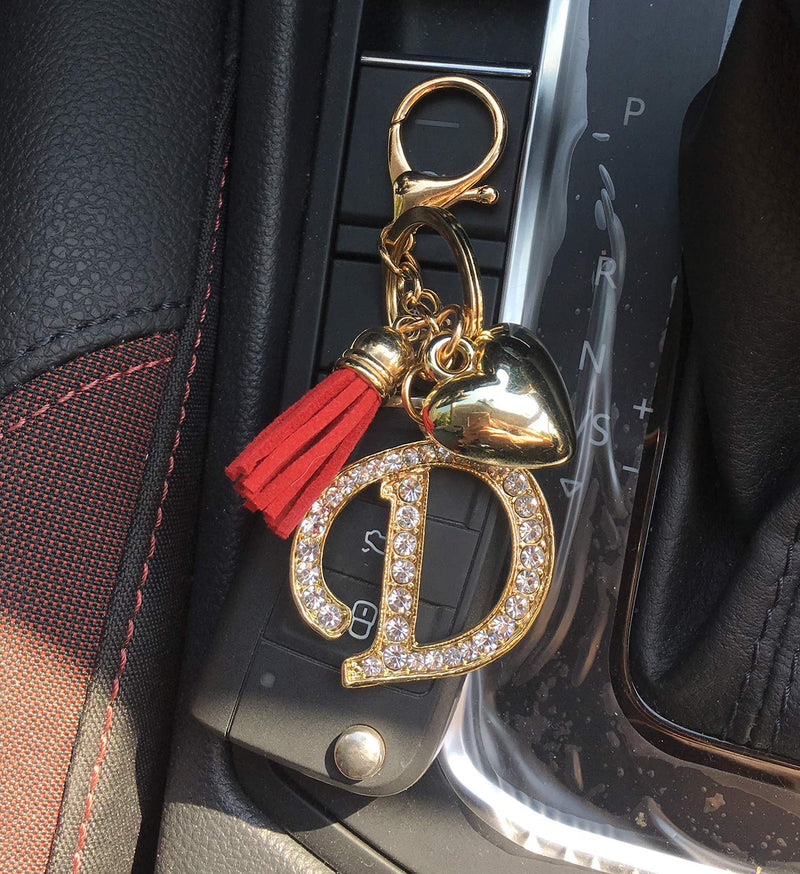 [Australia] - Cute A-Z Letter Keychain Tassel Heart Keychains for Women Girls Purse Bag Keys Charm Key Ring Gift B (Red Tassel) 