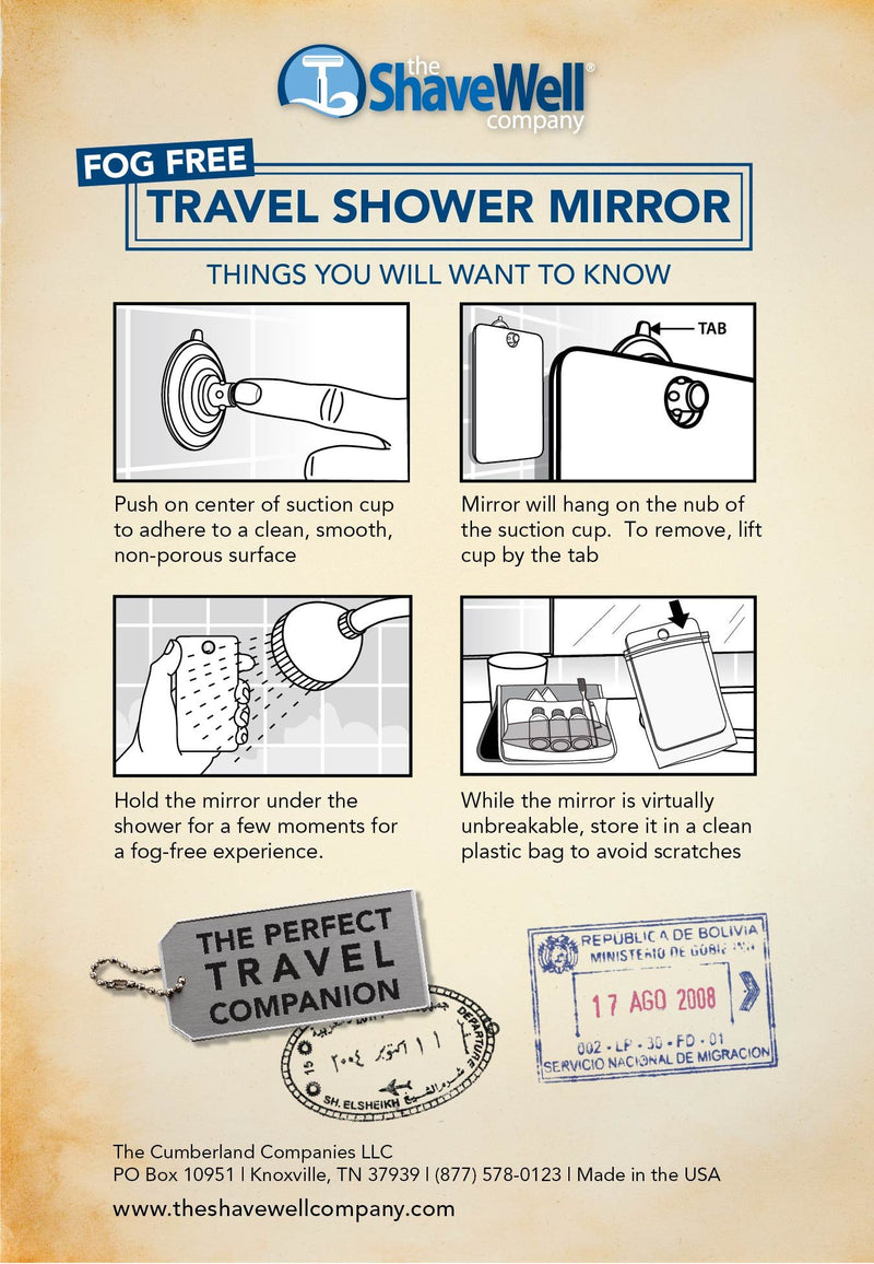 [Australia] - The Shave Well Company Fog-Free Travel Mirror for Shaving | Fogless Bathroom Mirror with Removable Wall Suction | Small, Portable, Handheld for Makeup 