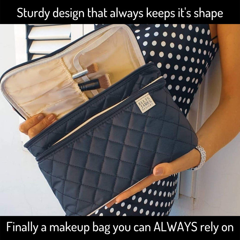 [Australia] - Ellis James Designs Large Travel Makeup Bag for Women - Black Make Up Bag for Women - Travel Cosmetic Bag - Makeup Case Gifts for Women, Makeup Organizer Bag, Travel Toiletry Bag for Women 