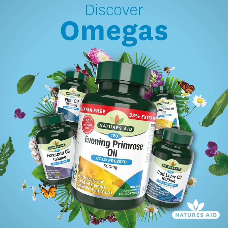 [Australia] - Natures Aid Evening Primrose Oil, 500 mg, 120 Softgels (Pure Cold Pressed Evening Primrose Oil, Omega-6 Gamma Linolenic Acid, Made in the UK) 120 Count (Pack of 1) 
