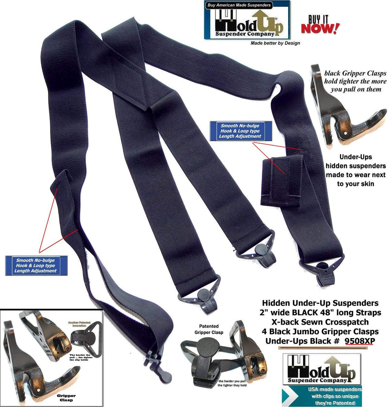 [Australia] - Holdup Hidden Undergarment Black 2 inch wide Suspenders with Jumbo Gripper Clasp 