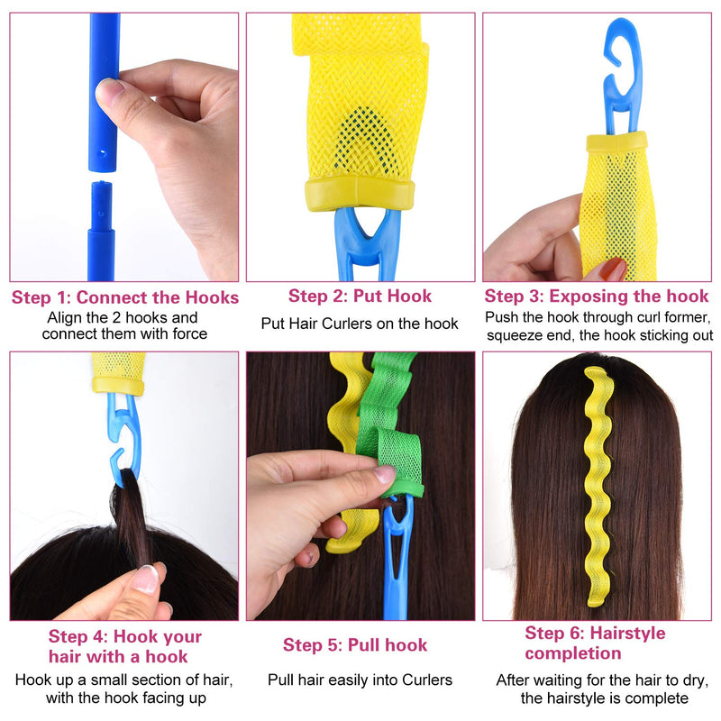 [Australia] - FEPITO 36 Pack Magic Hair Curlers Spiral Curls Wave Styling Hair Rollers Kit No Heat Hair Curler and Styling Hooks for All Hair Lengths, 55cm/ 22inch 