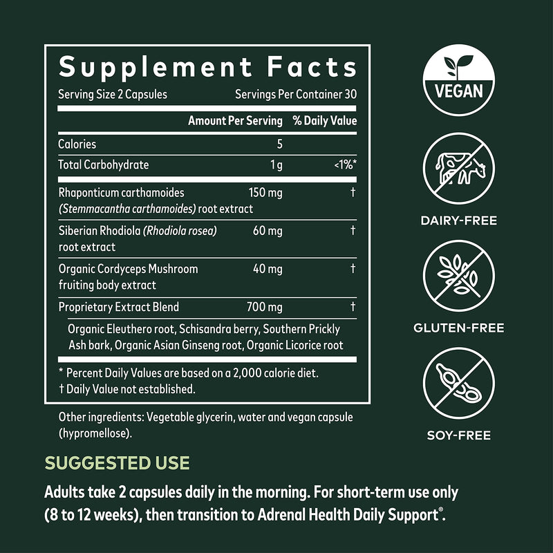 [Australia] - Gaia Herbs Adrenal Health Jump Start - Helps Sustain Healthy Energy and Stress Levels - with Cordyceps, Schisandra, Rhodiola, and Licorice - 60 Vegan Liquid Phyto-Capsules (30-Day Supply) 