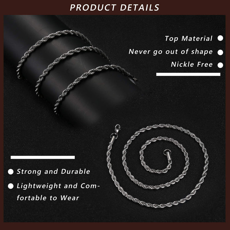 [Australia] - FIBO STEEL 4MM Stainless Steel Twist Rope Chain Necklace for Men Women,16-36 inches 30.0 Inches 