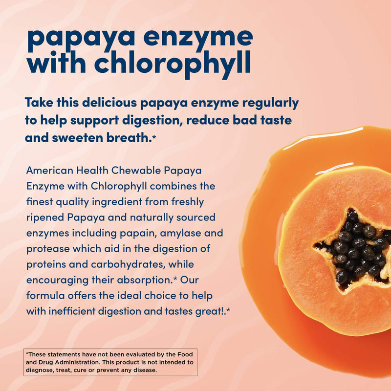 [Australia] - American Health Papaya Enzyme with Chlorophyll Chewable Tablets, 2 Pack - Promotes Nutrient Absorption, Helps Digestion and Freshens Breath - Gluten-Free, Vegetarian - 600 Tablets, 400 Total Servings 
