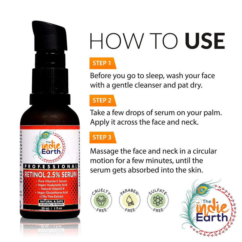 [Australia] - The Indie Earth Retinol Deep Wrinkle Repair Serum With Vitamin C Serum, Vegan Glutathione, Vitamin E & Tea Tree Extract Anti-Wrinkle Serum, Best Retinol Serum 30ml | 1 fl.oz 