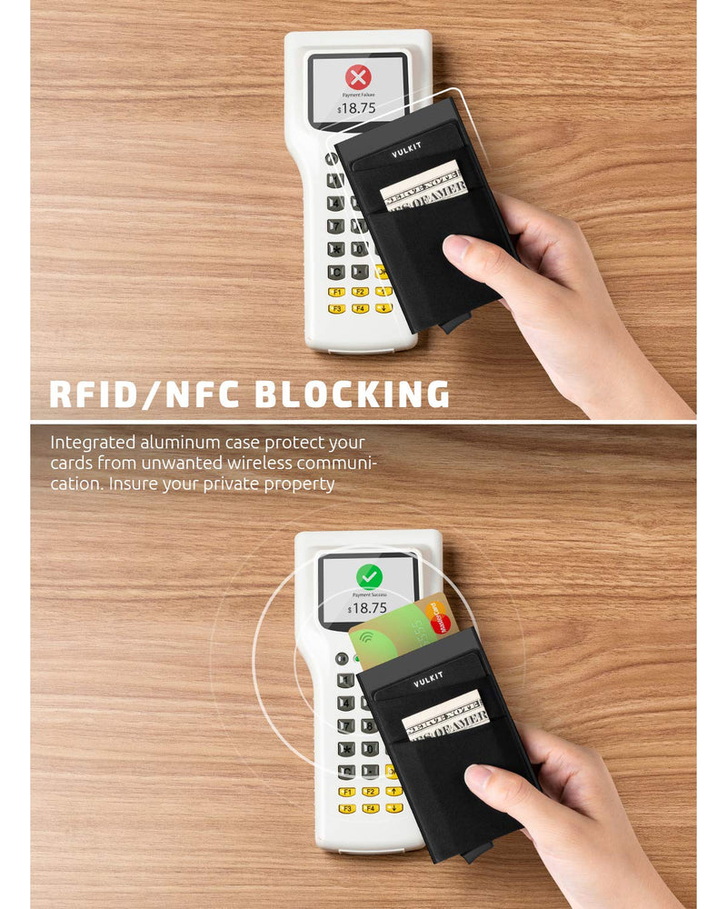 [Australia] - VULKIT Card Holder with Money Pocket Pop Up Wallet RFID Blocking Slim Metal Bank Card Case Holds 5 Cards and Notes(Black) Black 