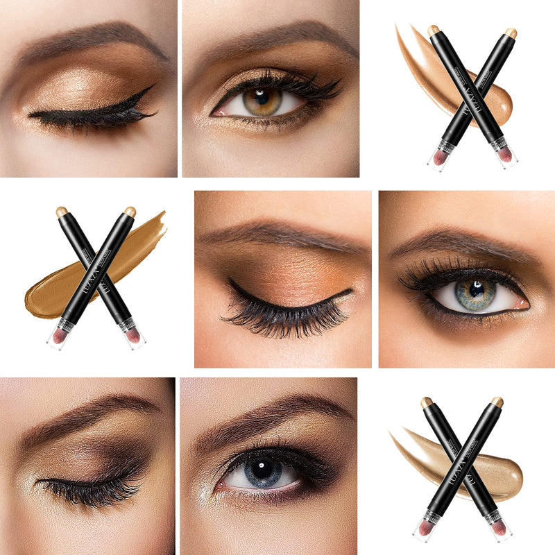 [Australia] - LUXAZA 3Pcs Neutral Eyeshadow Stick Set, Shimmer Brown And Metallic Cream Eyeshadow Pen,Long Lasting Waterproof Smoky Eye Shadow Pencil 