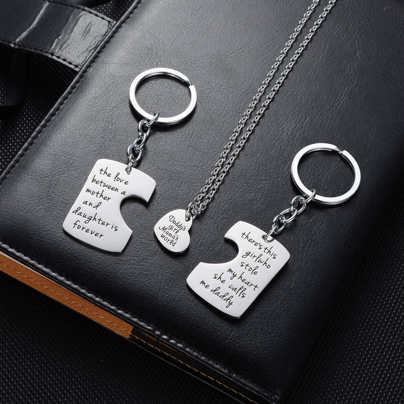 [Australia] - 3PCs/Set Father Mother Girl I Love U Charm Pendant Keyring Keychain Jewelry Gifts for Daughter Daddy Mom 2PCs Keyring & 1PC Necklace 