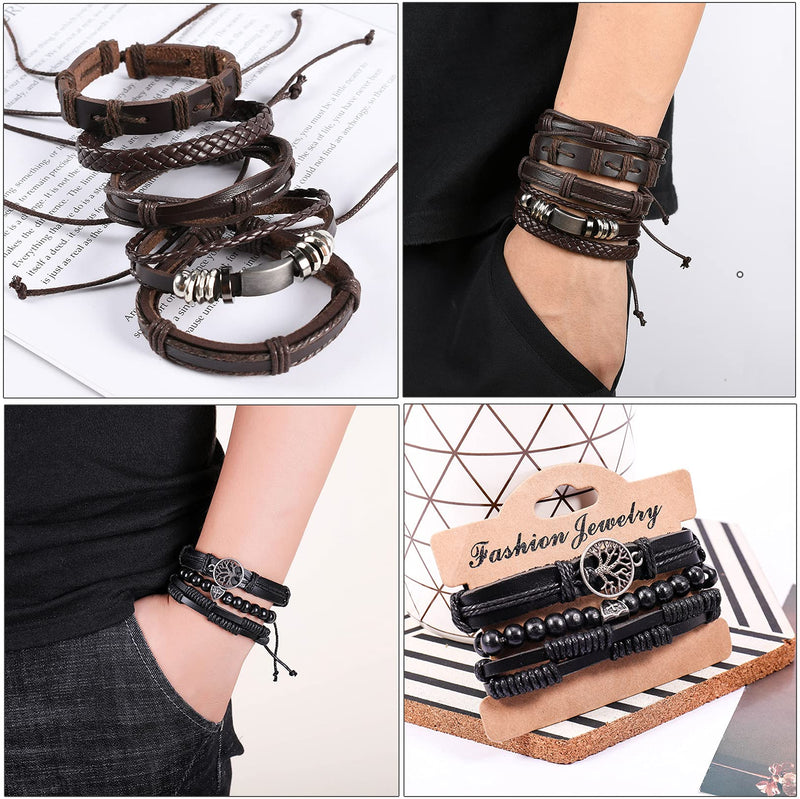 [Australia] - Jewdreamer 38Pcs Braided Leather Bracelets for Men Women Wrist Cuff Bracelet Set Hemp Cords Wood Beads Ethnic Tribal Handmade Wrap Wristband Bracelets Adjustable 8 Pack 