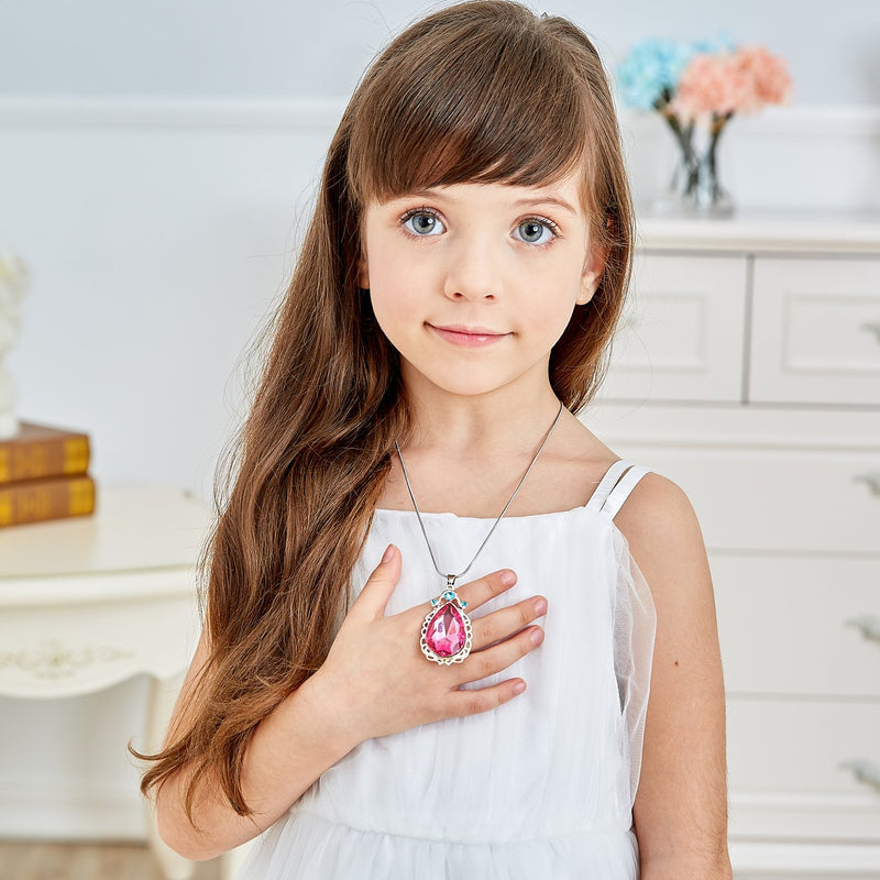 [Australia] - Vinjewelry Sofia Princess Magic Amulet Pink Oval Tear Drop Necklace Elena of Avalor Gift for Little Girl 