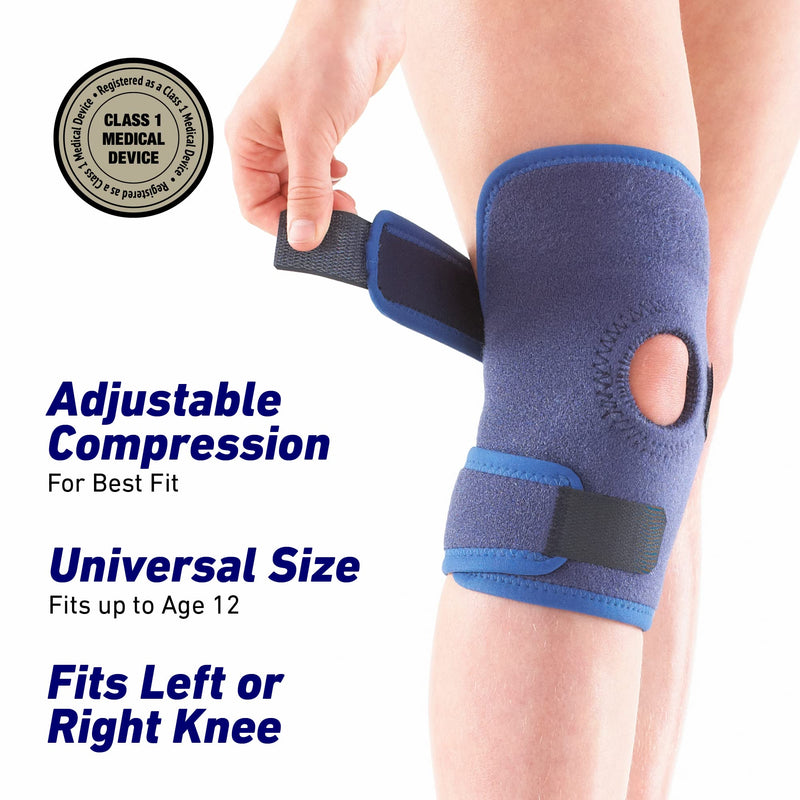 [Australia] - Neo G Knee Brace for Kids, Open Patella - Brace for Juvenile Arthritis Relief, Joint Pain, Meniscus Pain, Sports, Basketball, Running - Adjustable Compression - Class 1 Medical Device - 1 Size - Blue 