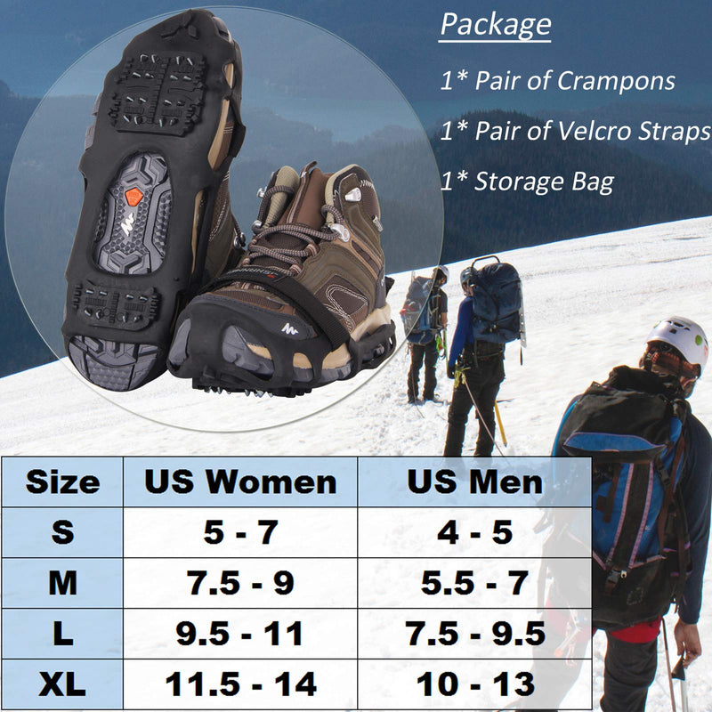 [Australia] - JSHANMEI Ice Cleats Walk Traction Cleats Snow Cleats for Boots Shoes Men Women Anti Slip 24 Spikes Crampons Shoes Ice Traction Cleats with velcro strap Small 