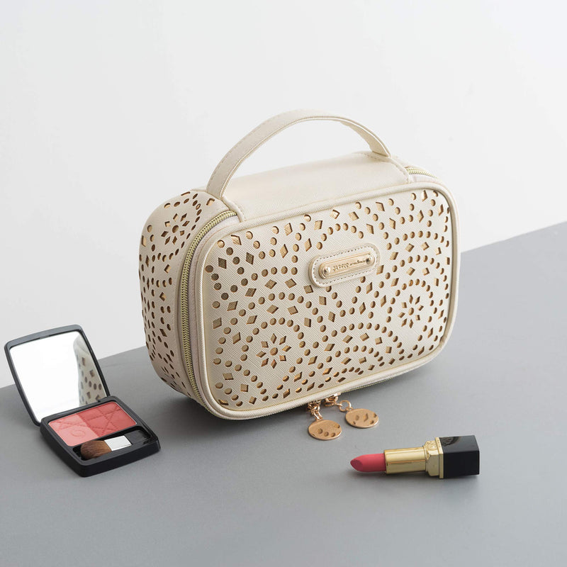 [Australia] - Makeup Bag, WuHua Gold Pattern Cosmetic Bag With Zipper,Toiletry/Travel Bag For Gril,Brushes Accessories Storage Bag,For Portable Hand Pouch Organizer 