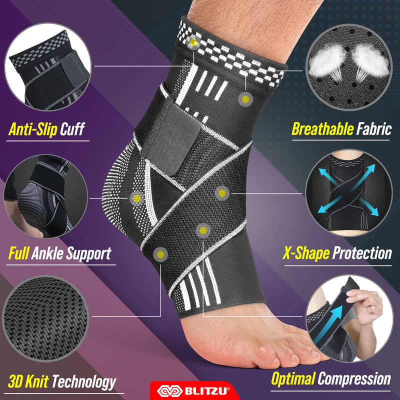 [Australia] - BLITZU Ankle Brace With Adjustable Compression Support Strap for Achilles Tendonitis, Joint Pain Relief. Ankle Wrap for Women & Men for Sprained Ankle & Protectors Sleeve for Heel Pain, Foot Arch M Black Medium 