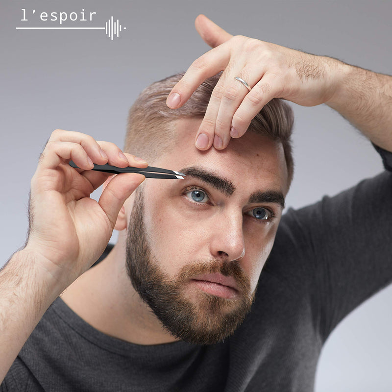 [Australia] - L’espoir High Precision Slant Tweezers with Perfect Alignment (Rust-Free, Stainless Steel) Best for Daily Beauty Routine - Single Piece for Men and Women - Black colour 