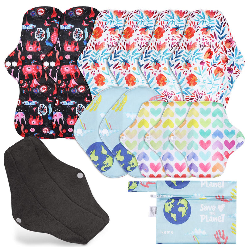[Australia] - Rovtop 12 Pcs Reusable Sanitary Pads,Washable Cloth Menstrual Pads/Menstrual Towel，4 Size Replace with 1 Mini Portable Bag 13 Piece Set 