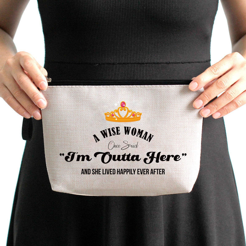[Australia] - Going Away Gift for Coworker-I’m outta here Crown-Retirement Gifts for Women, Teachers Colleagues Work BFF Boss Nurse, Waterproof Makeup Bag 