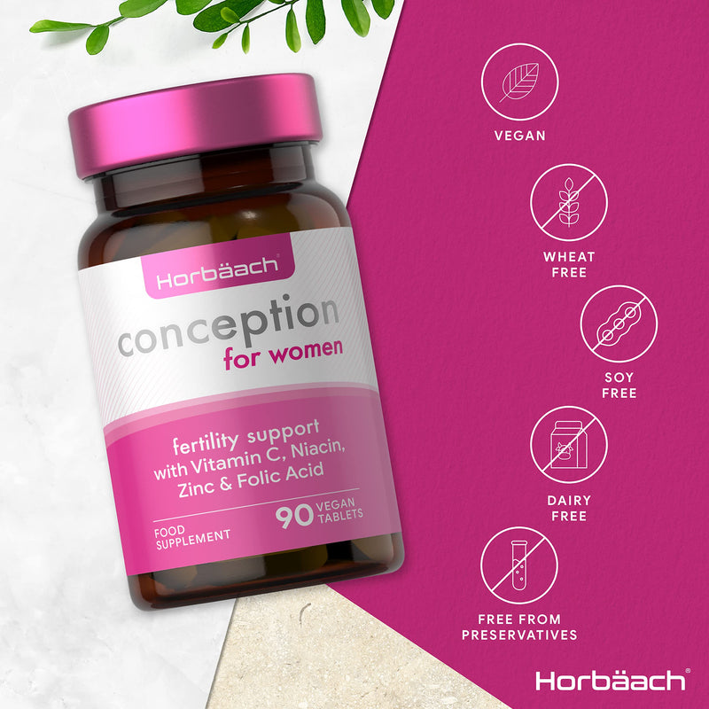 [Australia] - Conception Vitamins for Women | 90 Vegan Pills | Women Fertility Supplement with Folic Acid, Vitamin C, Iron & Zinc | Pregnancy Support | by Horbaach 