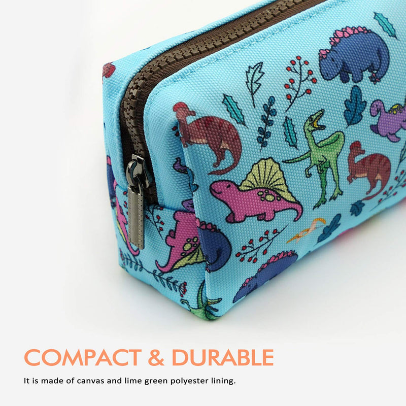 [Australia] - LParkin Dinosaur Canvas Pencil Case Pen Bag Pouch Stationary Case Makeup Cosmetic Bag Gadget Box Blue 