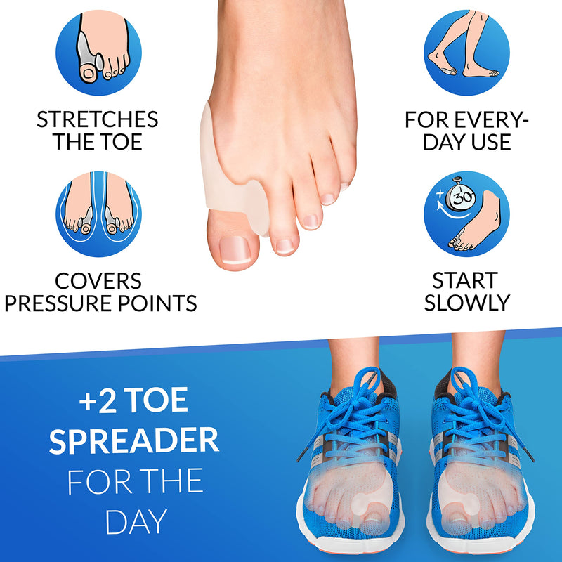 [Australia] - Bunion Corrector Big Toe Straightener - 2x Bunion Splints, 2x Silicone Bunion Correctors - Adjustable, Day & Night Support Kit 