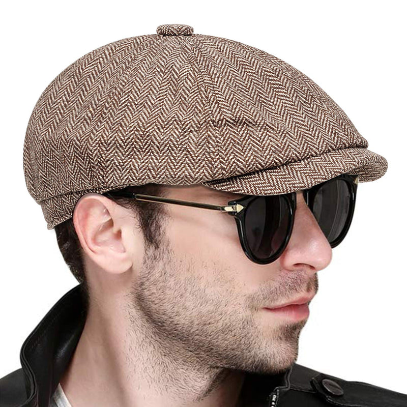 [Australia] - VORON Newsboy Caps Cotton Flat Hats for Men Lvy Cap Golf Adjustable Driving hat Khaki Small 