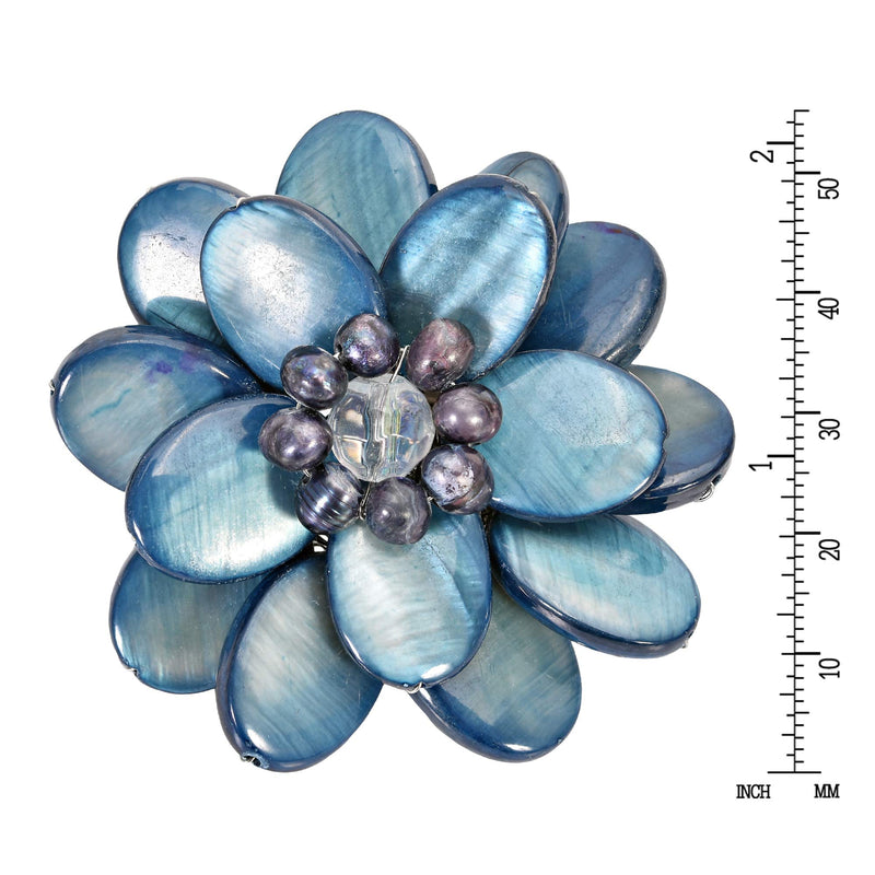 [Australia] - AeraVida Blue Mother of Pearl and Cultured Freshwater Pearl Sweet Azalea Floral Pin or Brooch 