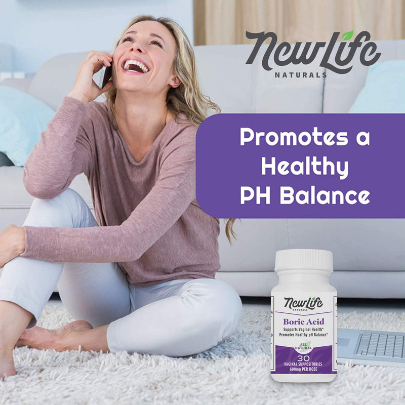 [Australia] - NewLife Naturals Boric Acid Suppositories 600mg w/ Vaginal Applicators: 30 Suppositories & 16 Applicators - Yeast Infection & BV: USA 