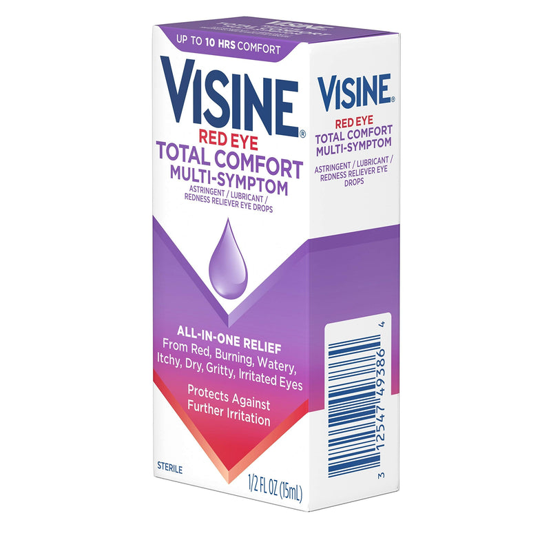 [Australia] - Visine Red Eye Total Comfort Multi-Symptom Eye Drops, All-in-One Astringent, Lubricant & Redness Reliever Eye Drops for Irritated, Dry, Burning, Watery, Itchy, Red, Gritty Eyes, 0.5 fl. oz Comfort and relief 