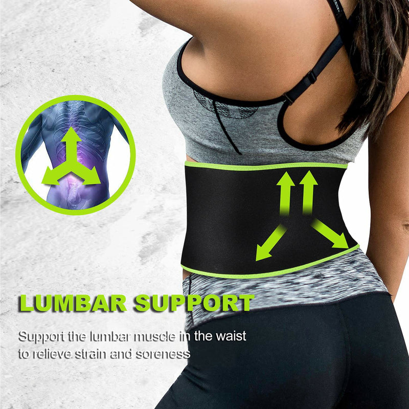 [Australia] - SYXUPAP Waist Trimmer - Waist Trainer Neoprene Sauna Sweat Belt, Back Support, Best Abdominal Fitness Trainer for Men & Women - Running and Workout Green 