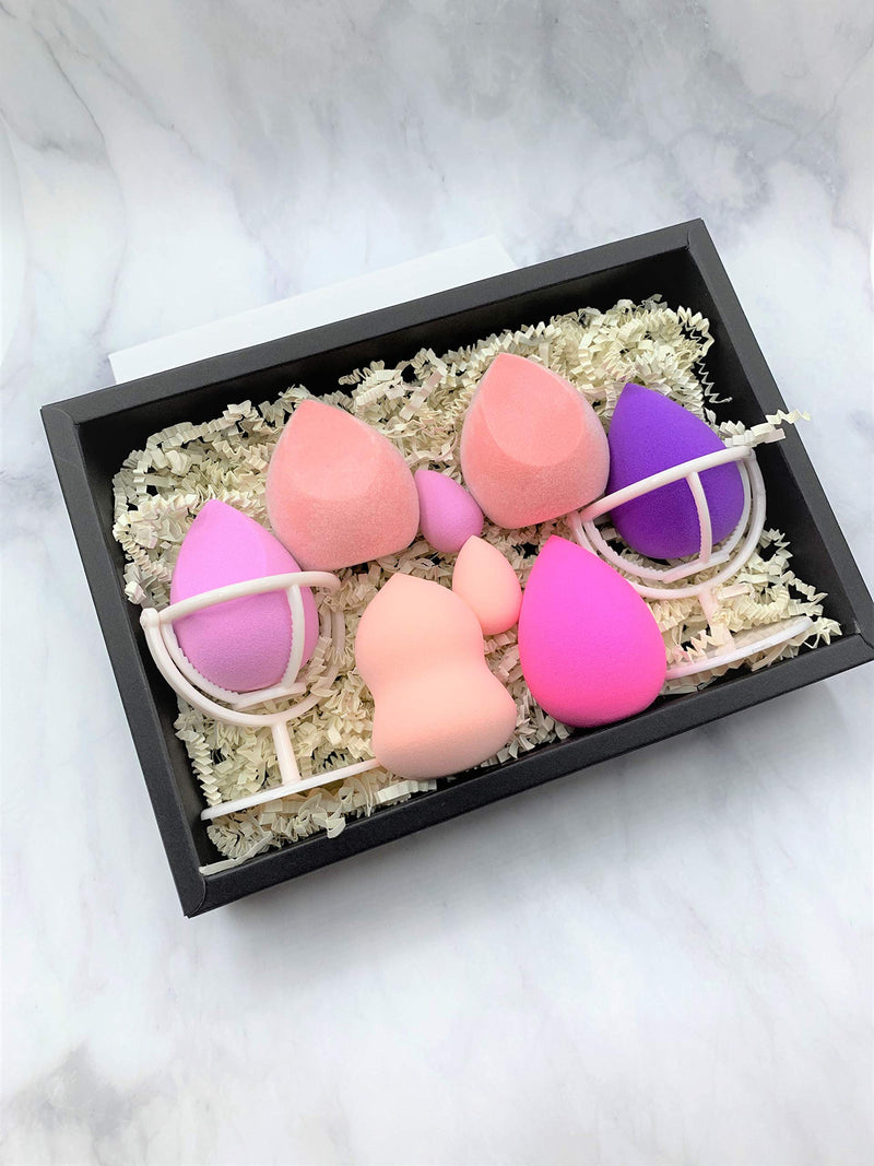 [Australia] - 8-pcs Makeup Sponge Kit for Beauty, Foundation/Makeup Blending Sponges - Standard & Mini Sizes, Microfiber Sponges & Makeup Holders - Perfect for Holiday Gifts 