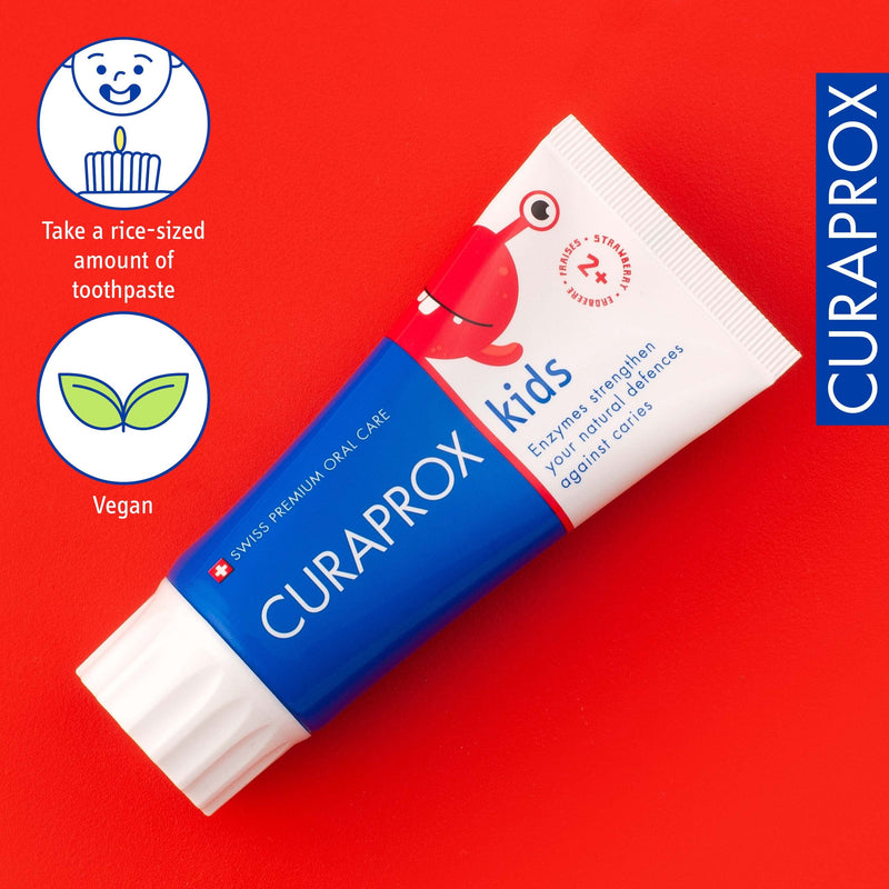 [Australia] - Curaprox Children's Toothpaste CS Kids Strawberry, 60ml - Strawberry Toothpaste for Kids 2 + Years with 950 ppm Fluoride - SLS Free, Microplastic Free & Triclosan Free Kids Toothpaste, Clear 
