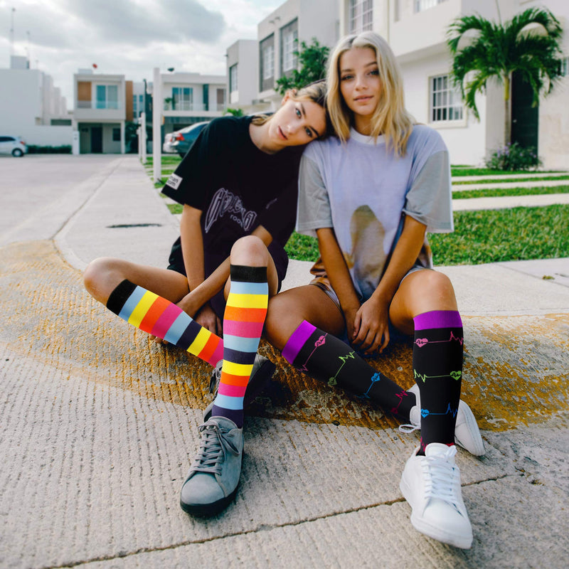 [Australia] - 3 Pairs Compression Socks for Women Men 20-30mmhg Knee High Stocking for Sports Running Travel Nurses Pregnancy Multicoloured 1 Small-Medium 
