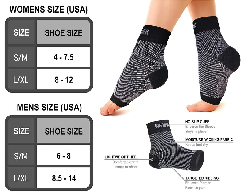 [Australia] - NEWMARK Plantar Fasciitis Socks with Arch Support for Men & Women - Best Ankle Compression Socks Foot Sleeve for Aching Feet & Heel Pain Relief - Better Than Night Splint Brace, Orthotics (1 PAIR) Black L/XL (Women 8-12 / Men 8.5-14) 