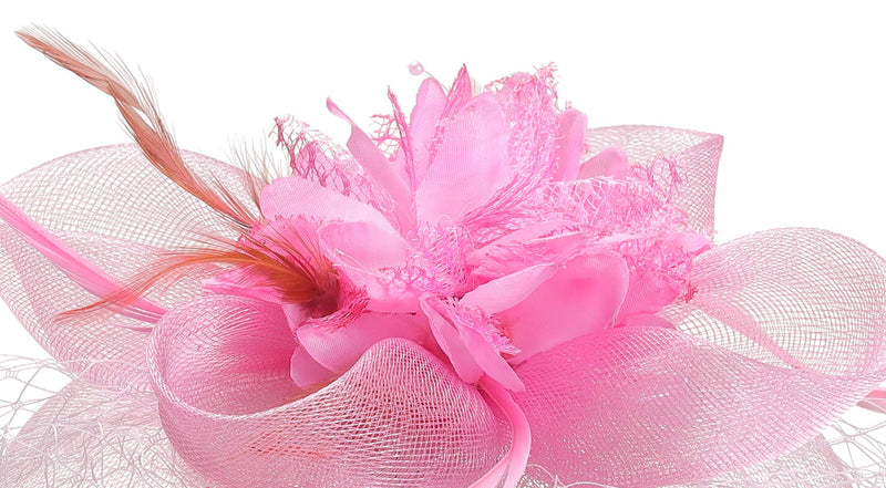 [Australia] - Cizoe Fascinator Hats for Women Tea Party Headband Kentucky Derby Wedding Flower Mesh Veil Fascinator A-pink 