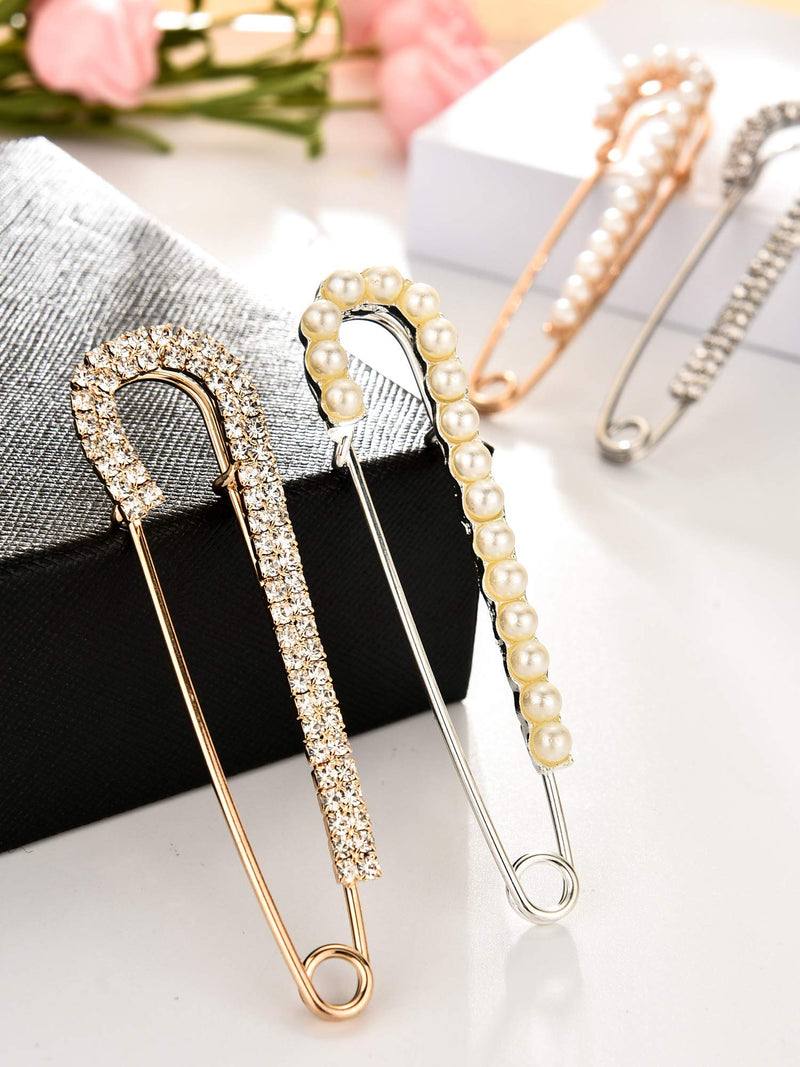 [Australia] - Boao 4 Pieces Women Brooch Pins Sweater Shawl Clips Faux Crystal and Pearl Brooches, 2 Styles 