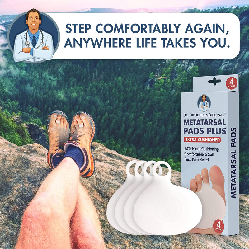 [Australia] - Dr. Frederick's Original Metatarsal Pads Plus - 25% More Cushioning - 4 Pieces - Foot Pads for Women & Men 