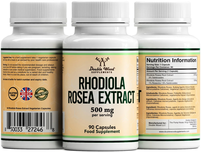 [Australia] - DW Rhodiola Rosea | 90 Rhodiola Rosea Complex - 500mg Rhodiola-Rosea per Serving | High Strength Rosea Supplement | Non-GMO, Gluten Free | Manufactured in The UK 90 count (Pack of 1) 
