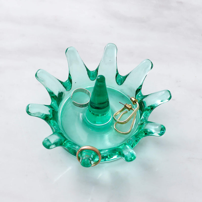 [Australia] - WHOLE HOUSEWARES Crown Shape Glass Ring Holder Dia 4.3inch Glass Jewelry Tray Organizer (Blue) Blue 