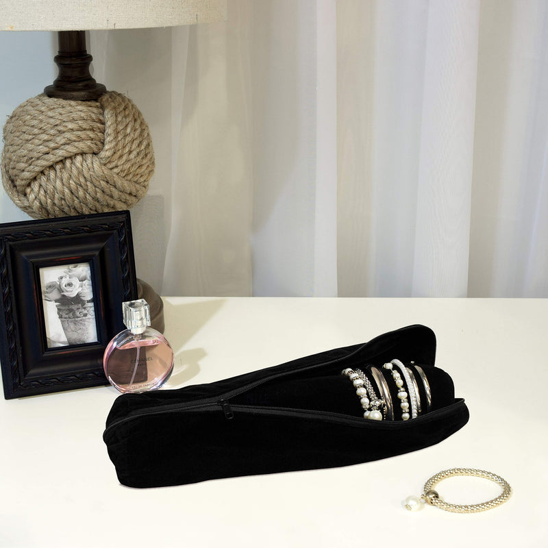 [Australia] - Mooca Black Velvet Bracelet Bangle Watch Roll Travel Pouch Jewelry Travel Organizer Portable Zipper Pouch with A Removable Roll Insert, 11" W x 3" Diameter 