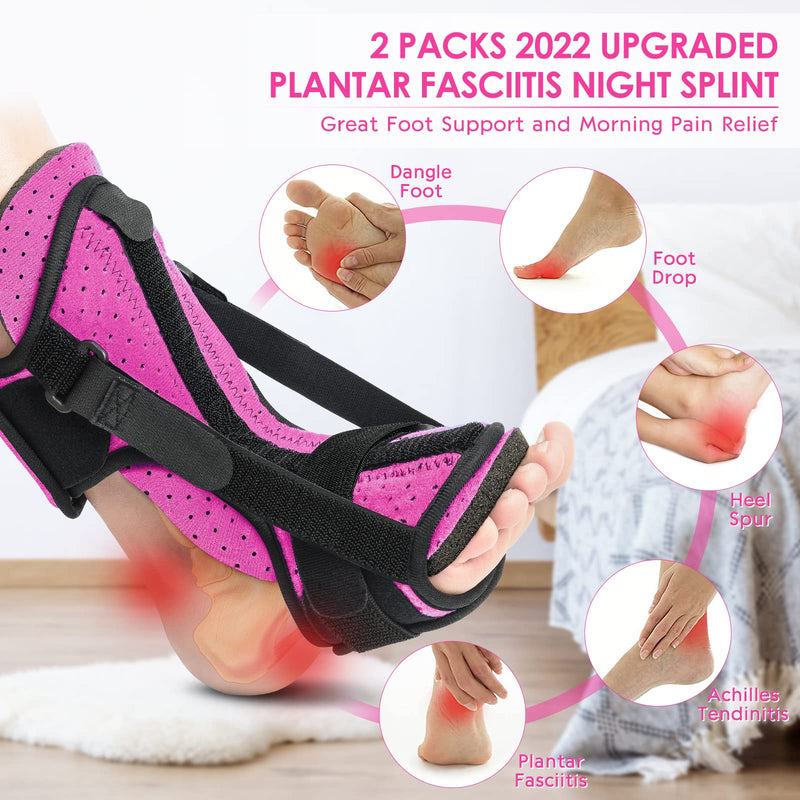 [Australia] - Plantar Fasciitis Night Splint: 2 Packs 2022 Upgraded Plantar Fasciitis Brace with Soft Memory Foam Pad | Ankle Brace for Plantar Fasciitis Relief Achilles Tendonitis Relief Foot Drop Heel Arch Pain Support for Women Pink 