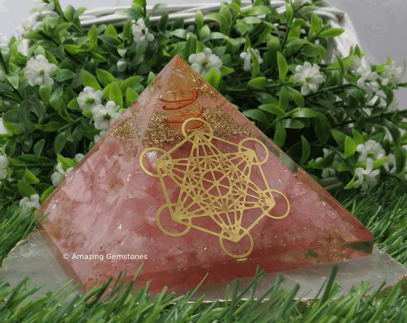 [Australia] - Large Orgone Pyramid | Rose Quartz Pyramid Crystal | Metatron Orgonite Pyramid | Organ Pyramids Positive Energy Healing Metatron Cube 