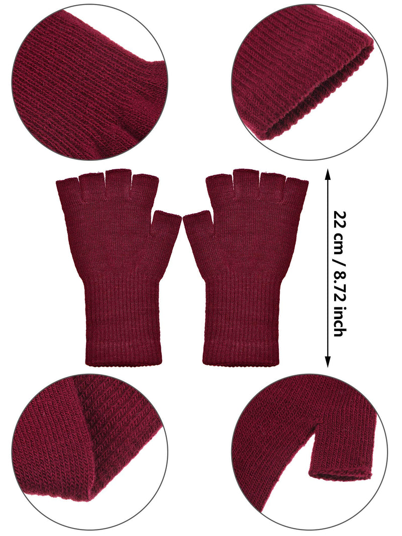 [Australia] - Unisex Half Finger Gloves Winter Stretchy Knit Fingerless Typing Gloves Black, Red, Light Grey, Coffee 4 