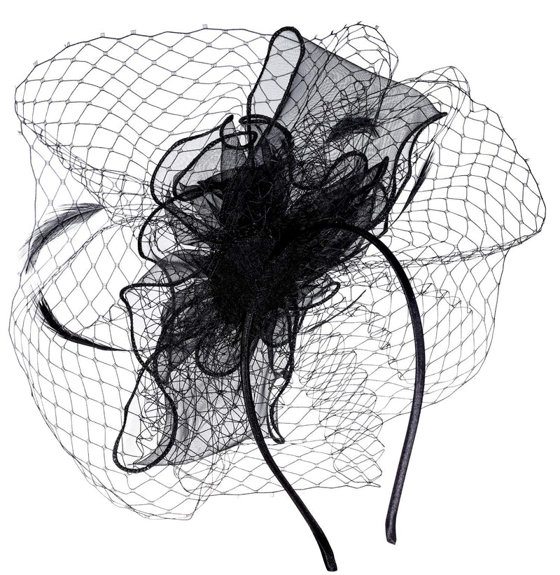 [Australia] - Fascinators Headband Tea Party Hats for Women Royal Wedding Hat Feather Mesh Hair Clip Kentucky Derby Hat 1-black 