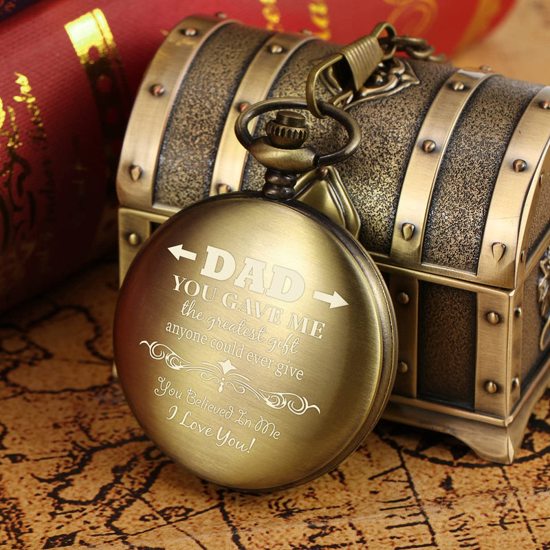 [Australia] - TREEWETO Engraved Pocket Watch Gift for Dad, Men, Father, Father-in-Law, Birthday Christmas Memory Gifts Present to Papa Daddy Bronze 