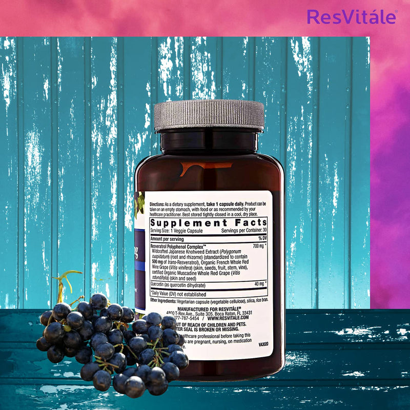 [Australia] - ResVitale Resveratrol 500mg - Anti Aging Skin Care Antioxidants Supplement for Heart Health & Daily Immune Support - Natural Trans Resveratrol Supplement with Grape Extract & Quercetin, 30 Veggie Caps 