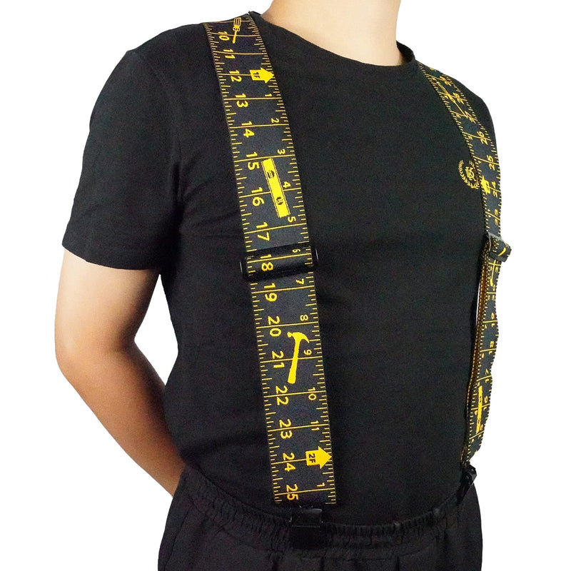 [Australia] - Melo Tough Men's Suspenders Fully Elastic 2 inch Wide X back Heavy Duty Tradesperson's Pants Suspender with Leather Patch Black Rule 