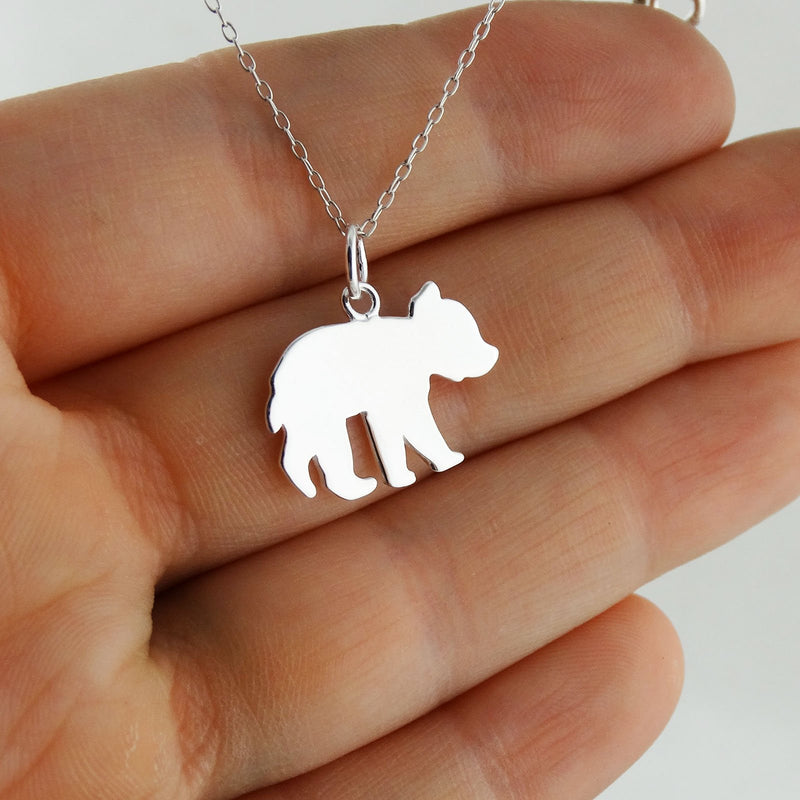 [Australia] - FashionJunkie4Life Sterling Silver Baby Bear Cub Silhouette Charm Necklace, 18" Chain 